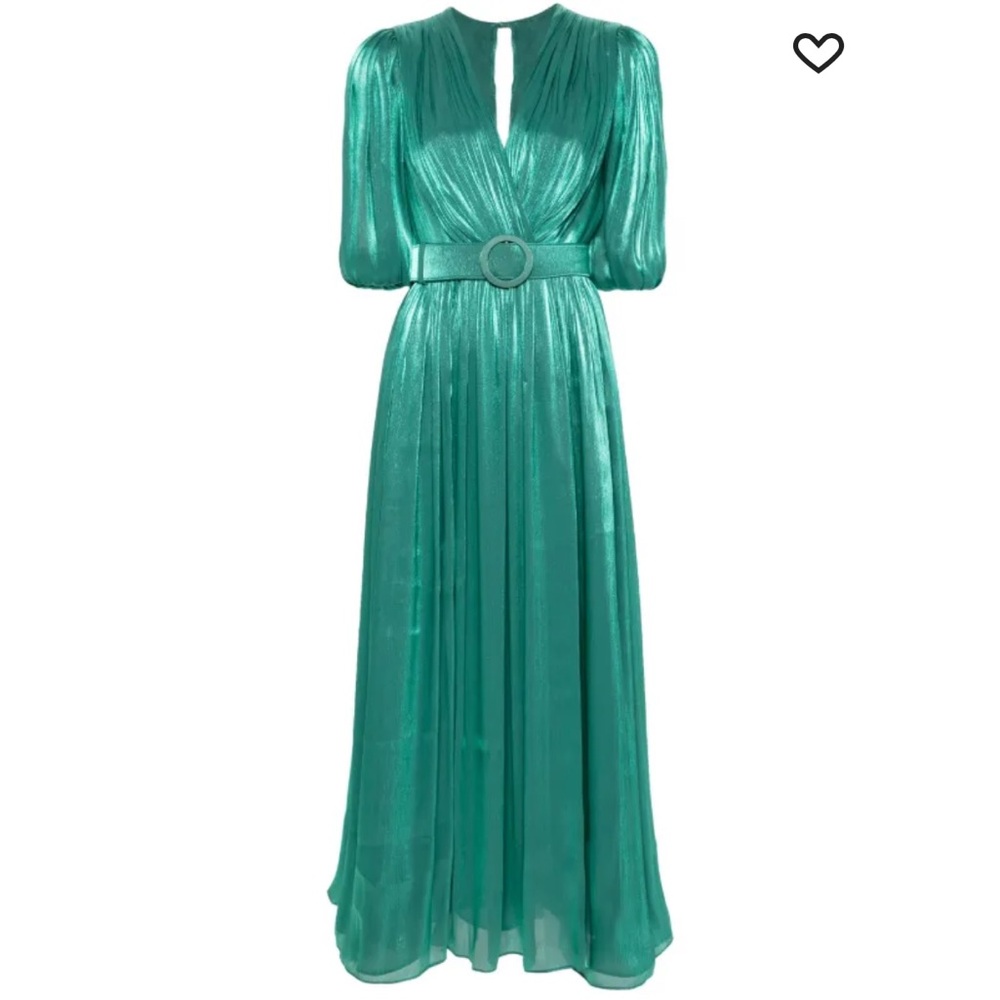Costarellos Brennie Belted Formal V-Neck Green Dress